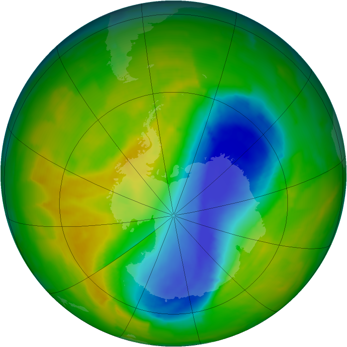 Antarctic ozone map for 01 November 2012
